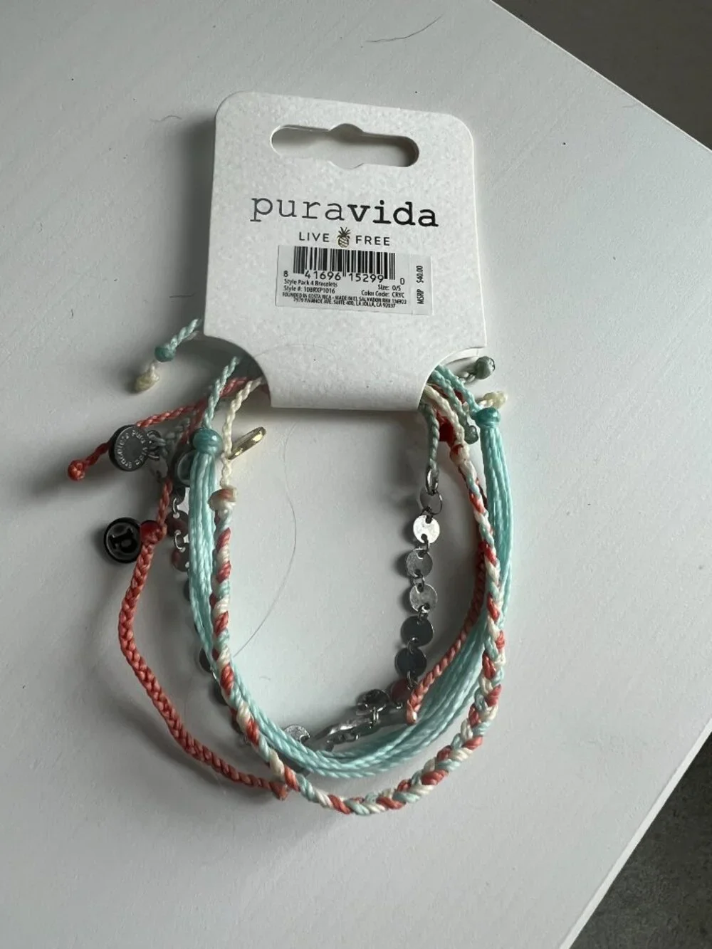 Pura Vida 4 bracelet style pack - blue and coral
